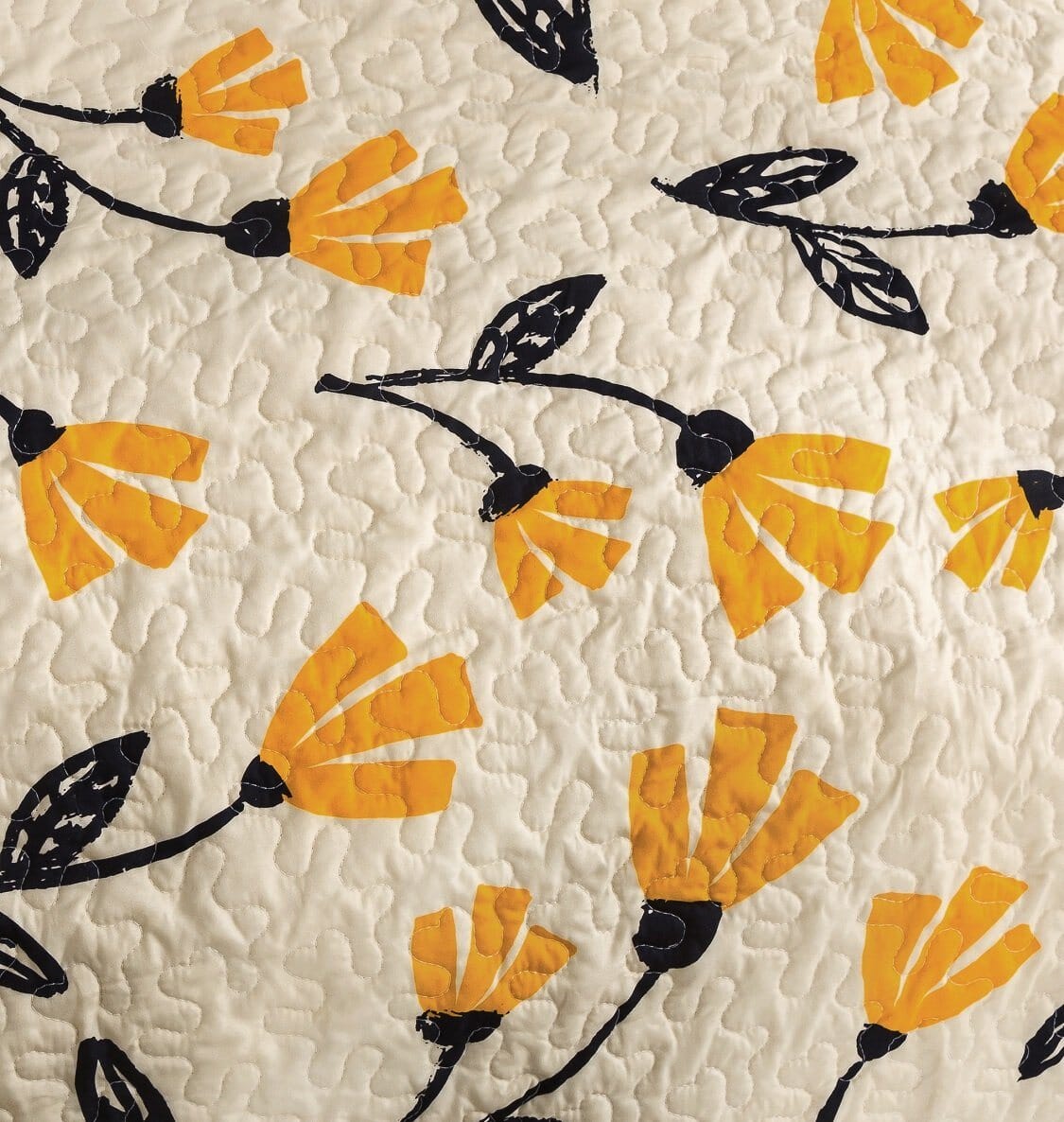 DaDa Bedding Yellow Fleur Floral Golden Orange Ivory Cream Scalloped