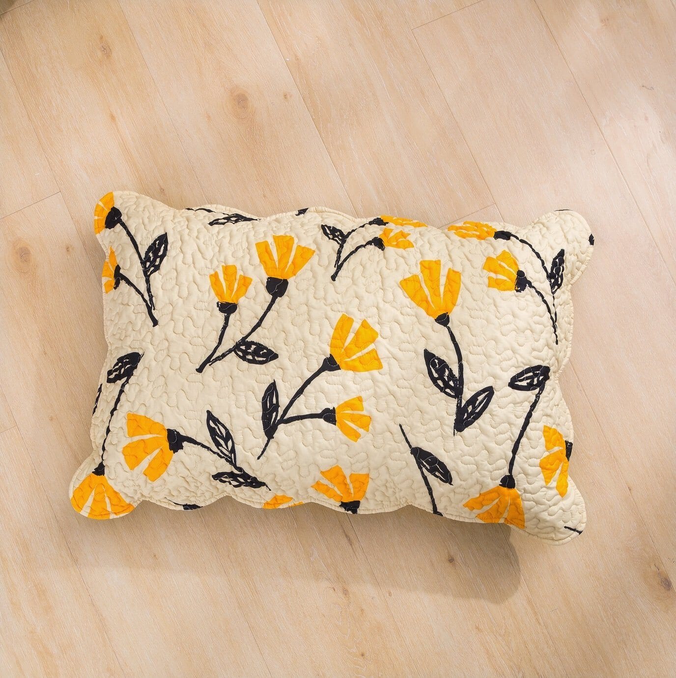 DaDa Bedding Yellow Fleur Floral Golden Orange Ivory Cream Scalloped